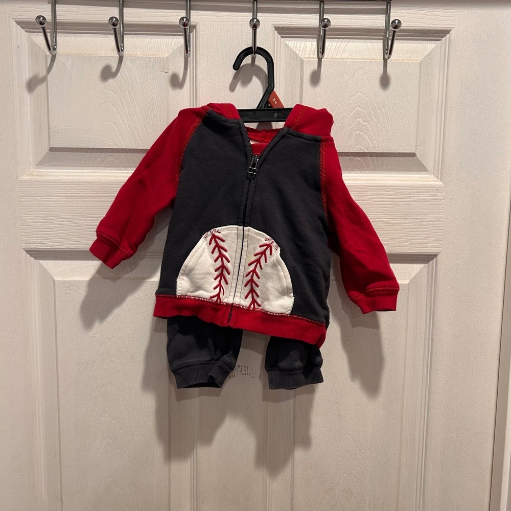 Gymboree Baby‎ Baseball Slugger Hoodie Pants 2 Piece Set Red Gray 6 12 Months